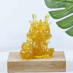 Resin Dragon Display Decoration, with Natural Citrine Chips inside Statues for Home Office Decorations, 55x40x70mm(PW-WG73739-01)