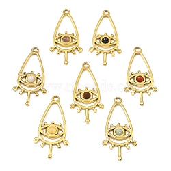 Natural Mixed Gemstone Teardrop Pendants, Ion Plating(IP) 316 Stainless Steel Melting Eye Charms, Real 24K Gold Plated, 30.5x14.5x2.5mm, Hole: 1.8mm(STAS-K258-23G)