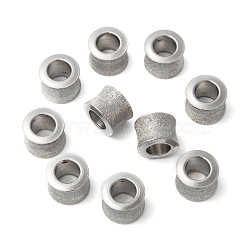 Stainless Steel Textured Beads, Large Hole Column Beads, Stainless Steel Color, 9x11mm, One Hole: 5.8mm, Another Hole: 6.1mm(STAS-M003-12P)