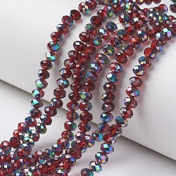 Electroplate Transparent Glass Beads Strands, Half Multi-color Plated, Faceted, Rondelle, Dark Red, 6x5mm, Hole: 1mm, about 85~88pcs/strand, 16.1~16.5 inch(41~42cm)(EGLA-A034-T6mm-Q06)
