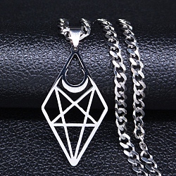 Hollow Out Diamond Moon 304 Stainless Steel Pendant Necklaces for Men Women, Curb Chain Necklaces, Stainless Steel Color, 19.69 inch(50cm)(NJEW-K283-25P)