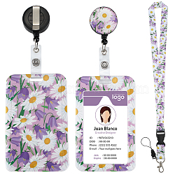 Flower Pattern ABS Plastic ID Badge Holder Sets, include Lanyard and Retractable Badge Reel, ID Card Holders with Clear Window, Rectangle, Lilac, 110x69x5.5mm(AJEW-WH0368-17A)