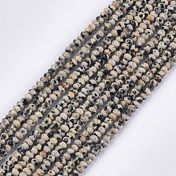 Natural Dalmatian Jasper Beads Strands, Faceted, Rondelle, 3.5~4x2.5~3mm, Hole: 1mm, about 120~122pcs/strand, 14.7~15.1 inch(G-S354-46)