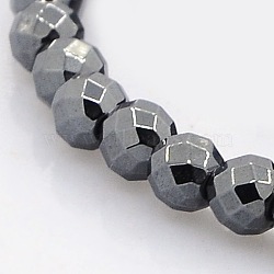Faceted Round Non-magnetic Synthetic Hematite Beads Strands, Black, 4mm, Hole: 1mm, about 101pcs/strand, 16 inch(G-P061-60-4mm)