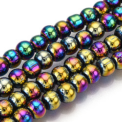 Electroplate Glass Beads Strands, Pearl Luster Plated, Faceted, Round, Colorful, 6x5.5~6mm, Hole: 1mm, about 138~141pcs/strand, 30.47~32''(77.4~80cm)(EGLA-T02-6mm-13D)