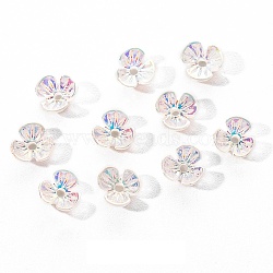 Electroplated 3-petal Flower Resin Cabochons, Nail Art Decoration Accessories, Floral White, 6x6.5x2.5mm, Hole: 1mm, 10pc/bag(MRMJ-R128-15I)