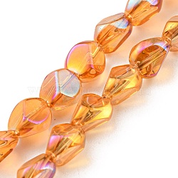 Full Rainbow Plated Electroplate Transparent Glass Beads Strands, Faceted Polygon, Sandy Brown, 7.5x6x6.8mm, Hole: 1mm, about 90pcs/strand, 26.85 inch(68.2cm)(EGLA-G037-04A-FR02)