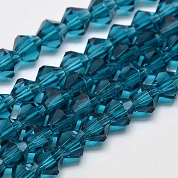 Imitate Austrian Crystal Bicone Glass Beads Strands, Grade AA, Faceted, Steel Blue, 3x3.5mm, Hole: 0.8mm, about 120~125pcs/strand, 14.8 inch(GLAA-F029-3x3mm-01)