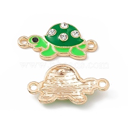 Alloy Connector Charms, with Crystal Rhinestone and Enamel, Tortoise Links, Light Gold, Green, 12x23x3mm, Hole: 1.5mm(FIND-C019-04KCG-06)