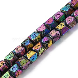 Electroplated Natural Lava Rock Beads Strands, Octagon, Faceted, Matte Style, Rainbow Plated, 6.5~7x6.5~7x6.5~7mm, Hole: 1.4mm, about 58pcs/strand, 15.75''(40cm)(G-A256-D01-01H)