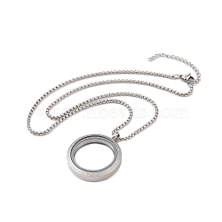 Non-Tarnish Vacuum Plating 304 Stainless Steel Ring Pendant Necklaces, 201 Stainless Steel Box Chain Necklaces, Stainless Steel Color, 17.91 inch(45.5cm).(NJEW-N055-22B-P)