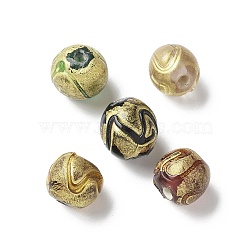 Handmade Gold Foil Glass Beads, Round, Mixed Color, 9~11x8~11mm, Hole: 1.6mm(LAMP-P068-13)