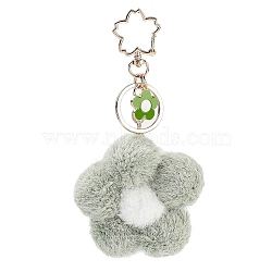 Flower Plush Pendant Keychain, with Alloy Finding for Keychain, Purse, Backpack Ornament, Dark Sea Green, 15.4cm(KEYC-F039-07)