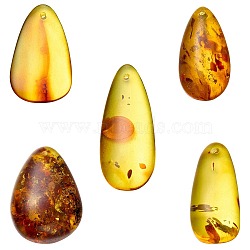 5Pcs Natural Amber Pendants, Teardrop Charms, 19.5~33x12~20.5x2.5~6.5mm, Hole: 1.2mm(G-SZ0002-38)