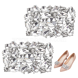 1 Pair Alloy & Rhinestone Shoe Decorations, Detachable Shoe Buckle Clips, Platinum, Rectangle, 43x66x12.5mm(FIND-AN0001-11B)