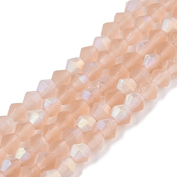 Imitate Austrian Crystal Bicone Frosted Glass Beads Strands, Grade AA, Faceted, Dark Salmon, 3.5~3.8x3mm, Hole: 0.8mm, about 113~115pcs/strand, 14.17~14.37 inch(36~36.5cm)