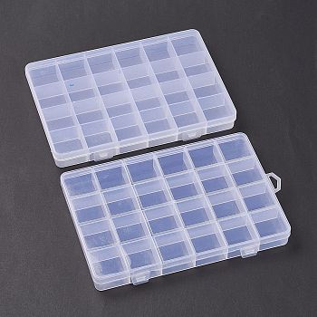 (Defective Closeout Sale: Scratch Mark) Plastic Bead Storage Containers, 24 Compartments, Rectangle, White, 13.3x19x2.2cm