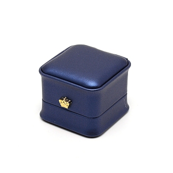 PU Imitation Leather Ring Gift Boxes, with Velvet Inside, for Wedding, Jewelry Storage Case, Rectangle, Dark Blue, 5.8x5.9x4.5cm, Inner diameter: 49x44mm