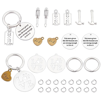 PandaHall Elite DIY Keychain Making Kit, Including 304 Stainless Steel Keychain Clasps & Jump Rings, Titanium Steel & 201 Stainless Steel & Alloy Pendants, Mixed Color, Pendants: 12pcs
