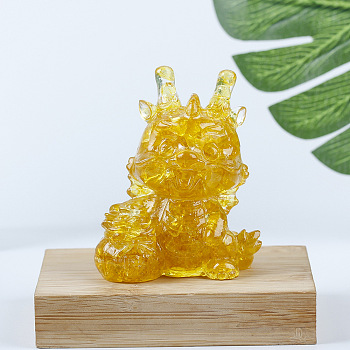 Resin Dragon Display Decoration, with Natural Citrine Chips inside Statues for Home Office Decorations, 55x40x70mm
