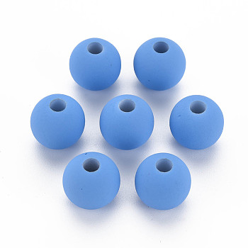 Rubberized Style Acrylic Beads, Round, Royal Blue, 13.5x12.5mm, Hole: 4mm
