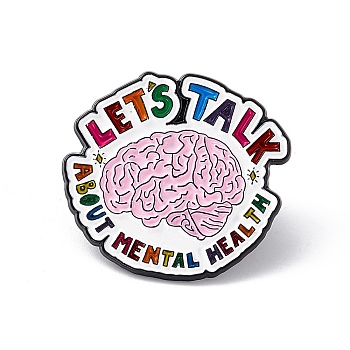 Colorful Word Let's Talk About Mental Health Enamel Pin, Electrophoresis Black Alloy Inspirational Brooch for Backpack Clothes, Human Pattern, 28x30x1.5mm, Pin: 1.2mm