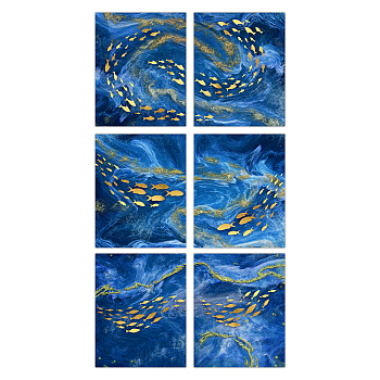 Chemical Fiber Oil Canvas Hanging Painting, Home Wall Decoration, Rectangle, Fish Pattern, 250x200mm, 6 style, 1pc/style, 6pcs/set