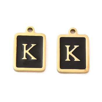 304 Stainless Steel Pendants, with Enamel, Rectangle with Letter Charm, Golden, Letter K, 17.5x12x1.5mm, Hole: 1.5mm