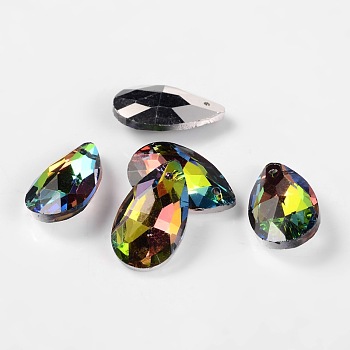 Faceted Teardrop Glass Pendants, Colorful, 22x13x7mm, Hole: 1mm