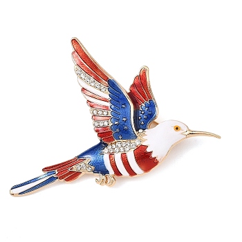 Hummingbird Enamel Pins, Alloy Rhinestone Exquisite Lapel Pins for Backpack Clothes, Golden, Blue, 67x75mm