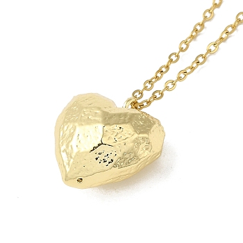 Brass Pendants Necklaces, 201 Stainless Steel Cable Chain Necklaces, Heart, Real 18K Gold Plated, 15.98 inch(40.6cm)