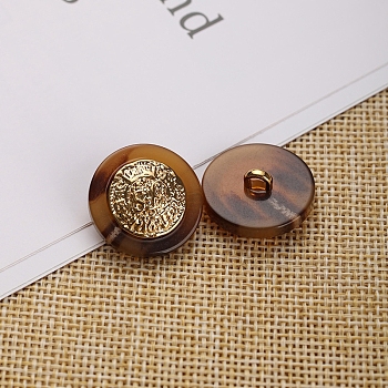 1-Hole Resin Shank Buttons, with Alloy Finding, for Garment Accessories, Flat Round, Coconut Brown, 21mm