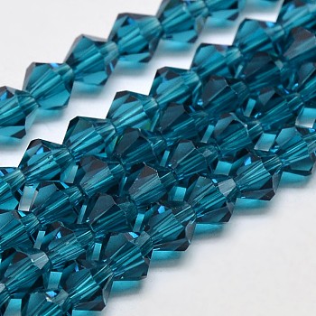 Imitate Austrian Crystal Bicone Glass Beads Strands, Grade AA, Faceted, Steel Blue, 3x3.5mm, Hole: 0.8mm, about 120~125pcs/strand, 14.8 inch