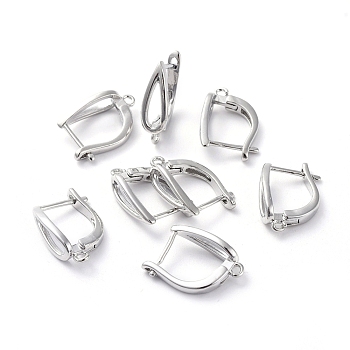 Brass Hoop Earring Findings with Latch Back Closure, with Horizontal Loop, Long-Lasting Plated, Teardrop, Real Platinum Plated, 16.5x10.5x5mm, Hole: 1.2mm, Pin: 0.8mm