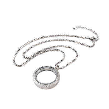 Non-Tarnish Vacuum Plating 304 Stainless Steel Ring Pendant Necklaces, 201 Stainless Steel Box Chain Necklaces, Stainless Steel Color, 17.91 inch(45.5cm).