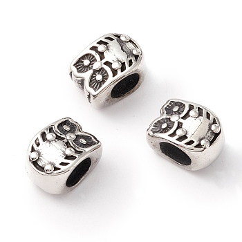 304 Stainless Steel European Beads, Large Hole Beads, Manual Polishing, Owal, Antique Silver, 10.5x7.5x7mm, Hole: 5mm