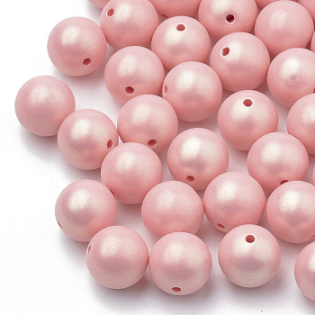 Spray Painted Style Acrylic Beads, Rubberized, Round, Salmon, 8mm, Hole: 1mm, about 1800pcs/500g