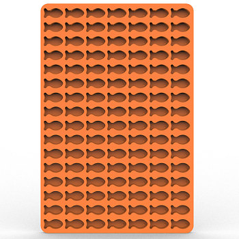 Food Grade Silicone Ice Molds Trays, with 112 Fish-shaped Cavities, Reusable Bakeware Maker, for Wax Melt Candle Soap Cake Making, Dark Orange, 200x300x9mm