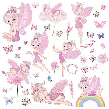 16 Sheets 8 Styles Waterproof PVC Wall Stickers, Rectangle Shape, for Window or Stairway Home Decoration, Angel & Fairy Pattern, 200x145mm, about 2 sheets/style