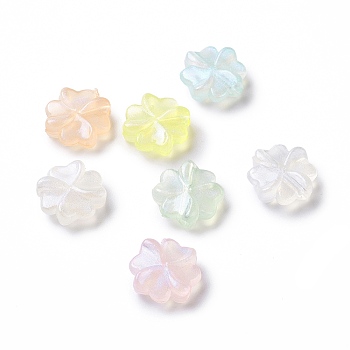 Luminous Acrylic Beads, Glitter Beads, Glow in the Dark, Four Leaf Clover, Mixed Color, 15.5x16x5mm, Hole: 2mm