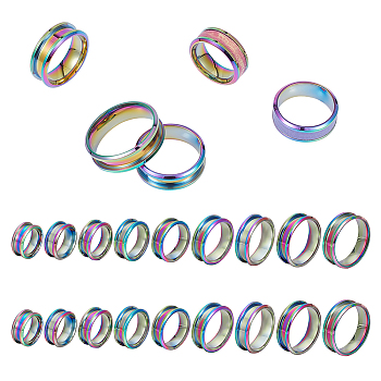 18Pcs 9 Size 201 Stainless Steel Grooved Finger Ring Settings, Ring Core Blank, for Inlay Ring Jewelry Making, Rainbow Color, US Size 5~13(15.7~22.2mm), Groove: 4.1mm, 2Pcs/size