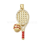 Brass Micro Pave Clear Cubic Zirconia Pendants, Racket with Ball Charms, Golden, 33.5x16x4.5mm, Hole: 4x3.5mm(CU-CBA108A-09G-01)