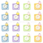 20Pcs 4 Colors Opaque Resin Pendants, Camera Charms with Heart, with Platinum Tone Iron Loops, Mixed Color, 21~21.5x18x9mm, Hole: 2mm, 5pcs/color (RESI-YW0005-42)