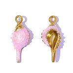 304 Stainless Steel Pendants, with Enamel, Conch Charms, Mirror Polished Finish, Ion Plating(IP), Real 18K Gold Plated, Pink, 20x8mm, Hole: 1.6mm(STAS-OY015-16G)