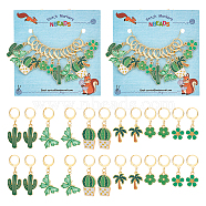 12Pcs 6 Style Cactus & Flower & Coconut Tree & Butterfly Locking Stitch Markers, Alloy Enamel Charm Stitch Marker with 304 Stainless Steel Hoop, Golden, 3.1~4.3cm, 2pcs/style(HJEW-PH01600)