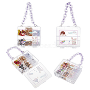 Elite 4Pcs Polystyrene Plastic Bead Containers, with Medium Purple Chain and 6 Grids, for Jewelry Beads Small Accessories, Bag Shapes, Clear, 10.2x10.5x3.15cm(CON-PH0002-77)