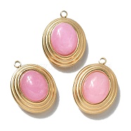 Natural Rhodonite Pendants, Ion Plating(IP) 304 Stainless Steel Oval Charms, Real 18K Gold Plated, 17.5x14x7mm, Hole: 1.4mm(STAS-P371-003G)