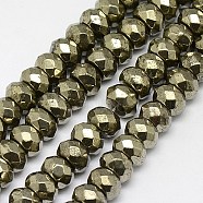 Natural Pyrite Beads Strands, Rondelle, Faceted, 10x6mm, Hole: 1mm; about 65pcs/strand, 15.74inches(G-L051-10X6mm-01)