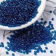 MIYUKI Round Rocailles Beads, Japanese Seed Beads, 8/0, (RR149) Transparent Capri Blue, 3mm, Hole: 1mm, about 422~455pcs/10g(X-SEED-G008-RR0149)