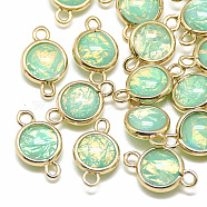 Resin Links connectors, with Golden Tone Brass Findings, Flat Round, Aquamarine, 16x10x5mm, Hole: 1.8mm(RESI-Q185-04L)